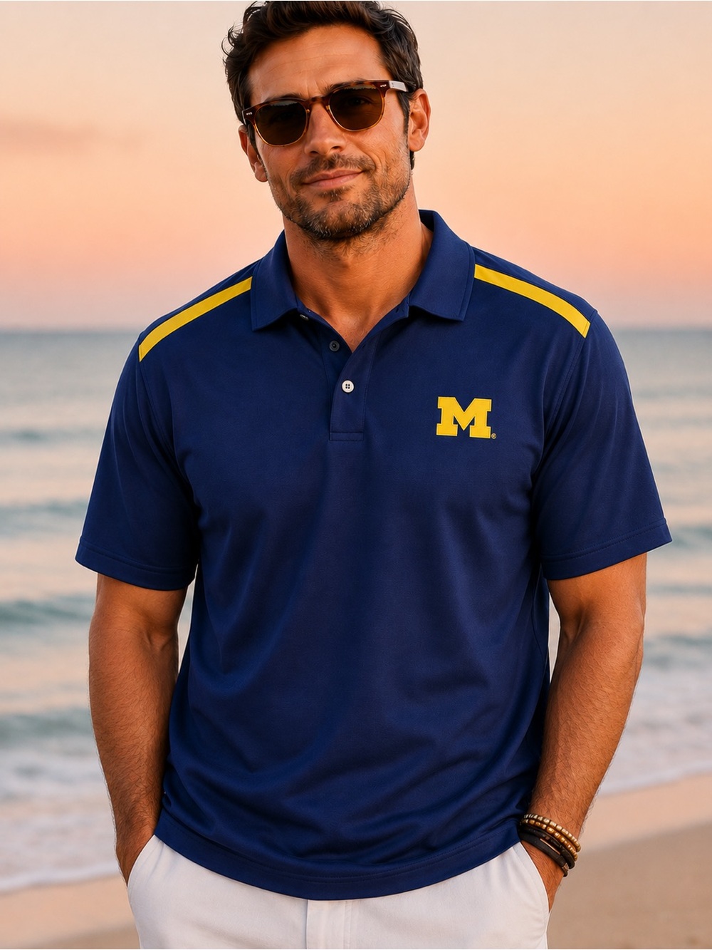 Michigan Wolverines Performance Polo Men XL Blue Yellow NCAA Short Sleeve Shirt